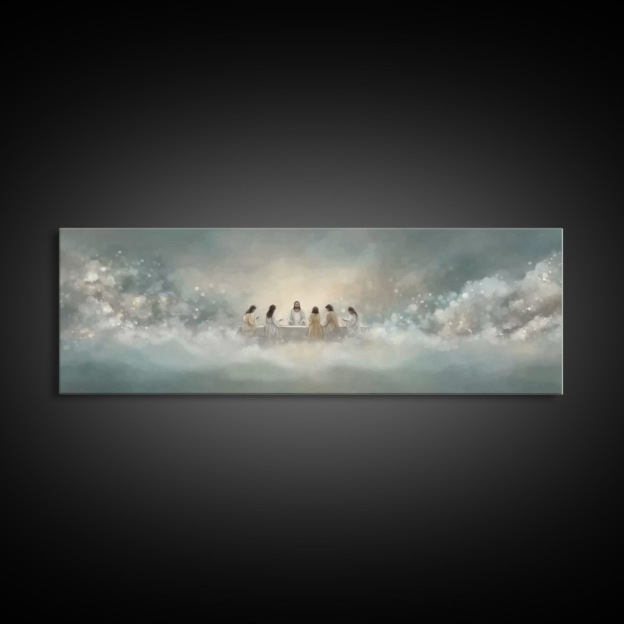Heavenly Supper Light, Framed Canvas Print, Panoramic Wall Art, Christian Wall Art, Jesus Painting, Christian Art Canvas, Christmas Art
