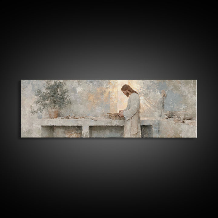 Light Of The Craftsman – Framed Canvas Print – Christian Art Canvas – Panoramic Art – Christian Wall Art – Jesus Painting – Christian Decor