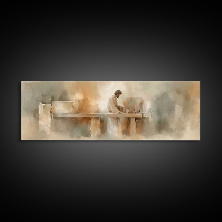 Heavenly Carpenter – Framed Canvas Print – Christian Wall Art – Christian Art Canvas – Jesus Painting – Panoramic Art – Christian Christmas