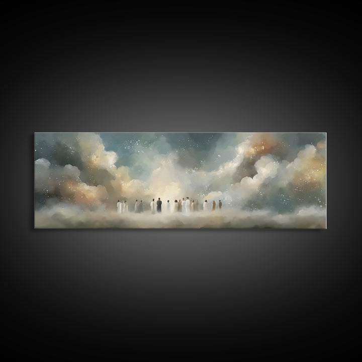 Cloudborne Assembly | Framed Canvas Print | Christian Art Canvas | Christian Wall Art | Panoramic Wall Art | Christian Painting | Christmas