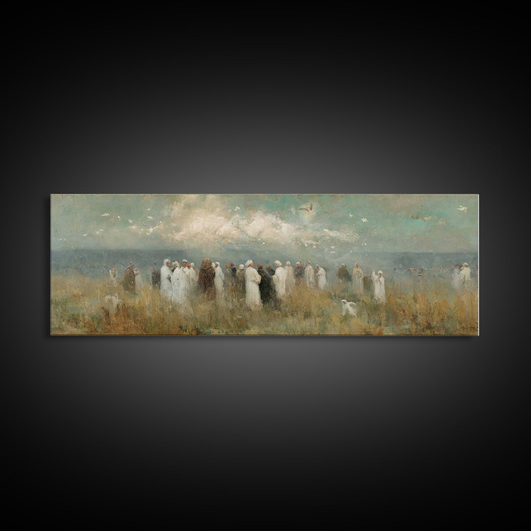 Gathering Of Saints, Framed Canvas Print, Christian Wall Art, Christian Art Canvas, Panoramic Painting, Christian Christmas Art, Christian