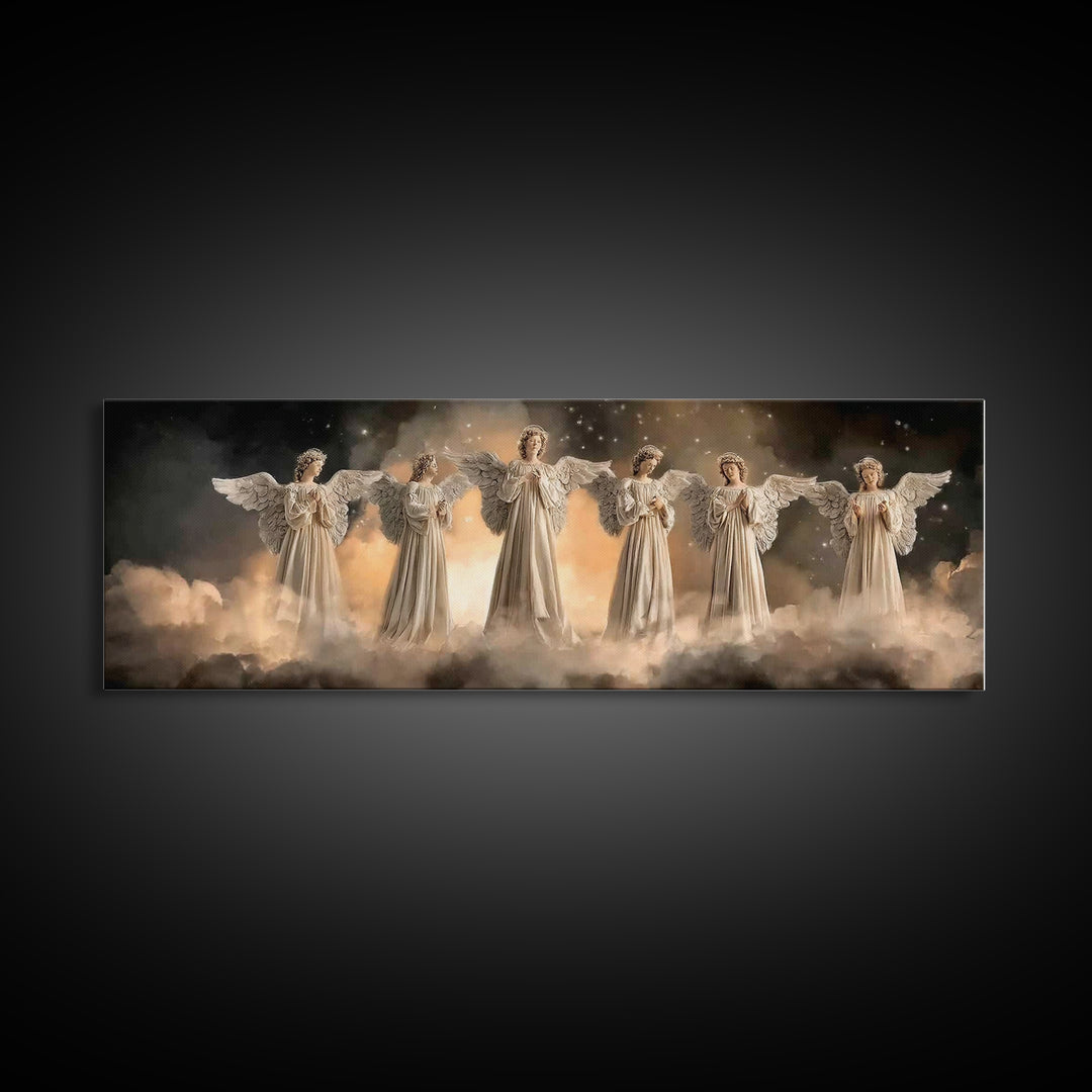 Angelic Chorus – Framed Canvas Print – Christian Art Canvas – Christian Wall Art – Panoramic Frame – Christmas Art – Christian Christmas De