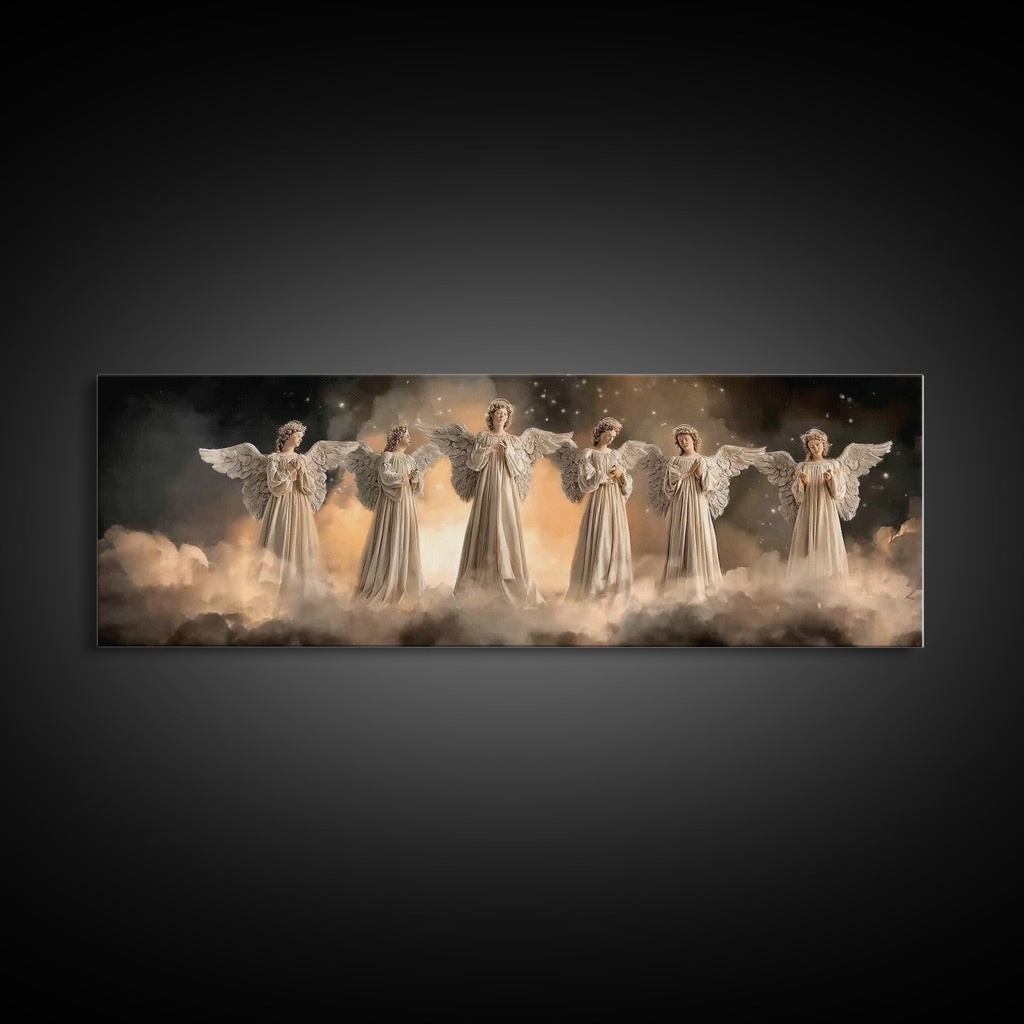 Angelic Chorus – Framed Canvas Print – Christian Art Canvas – Christian Wall Art – Panoramic Frame – Christmas Art – Christian Christmas De