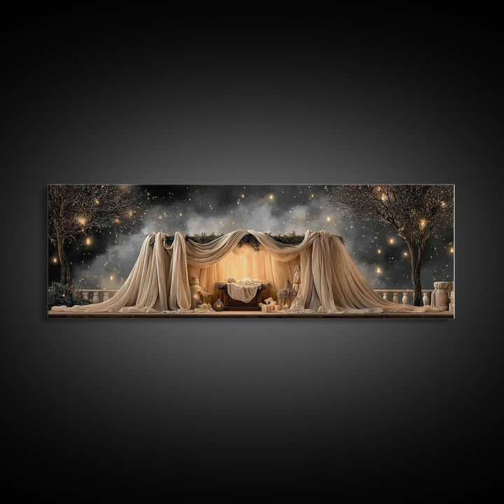 Silent Nativity, Framed Canvas Print, Christian Art Canvas, Christian Wall Art, Panoramic Art, Christmas Art, Christian Christmas Decor