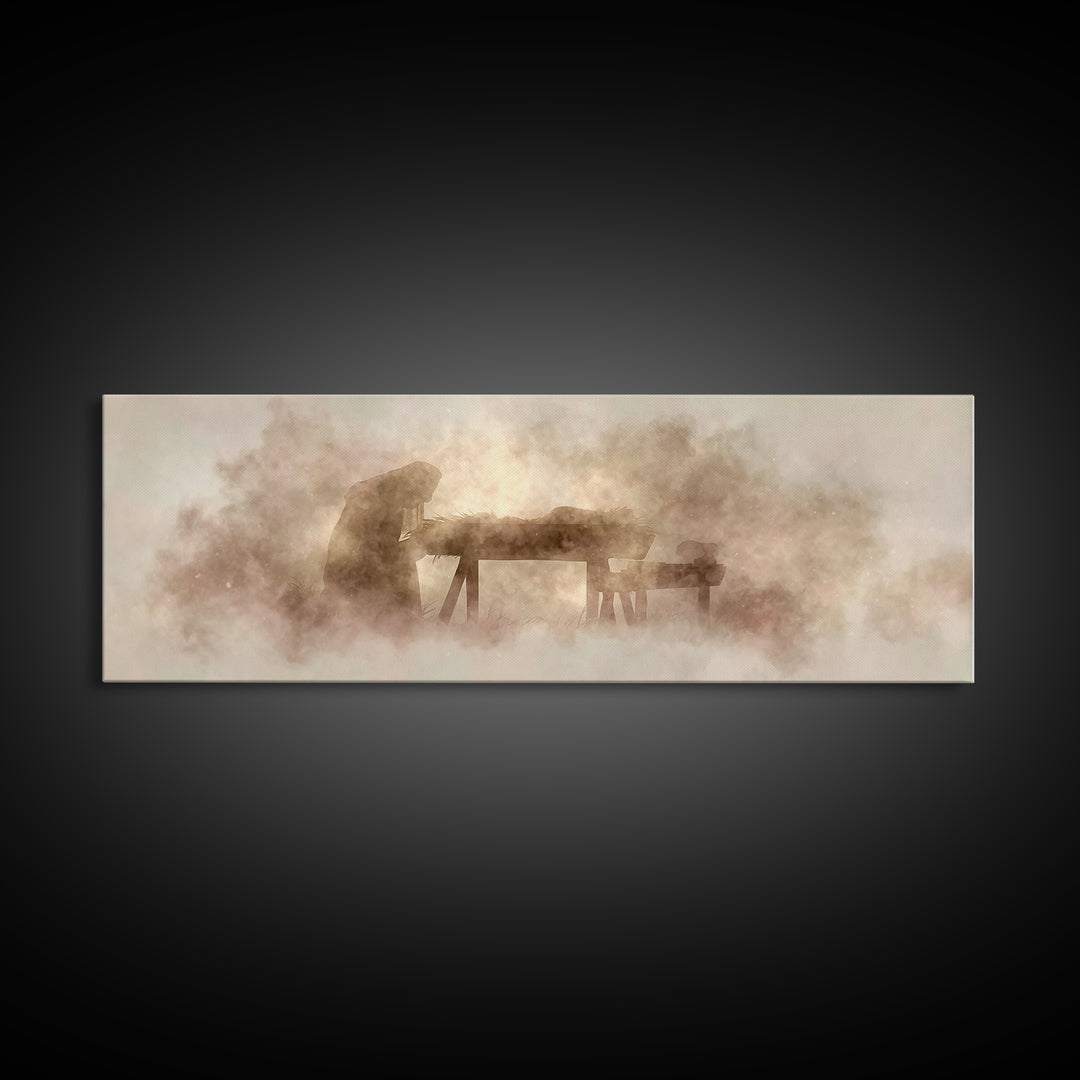 Holy Manger – Framed Canvas Print – Christian Art Canvas – Christian Wall Art – Panoramic Painting – Christmas Art – Christian Christmas Ar