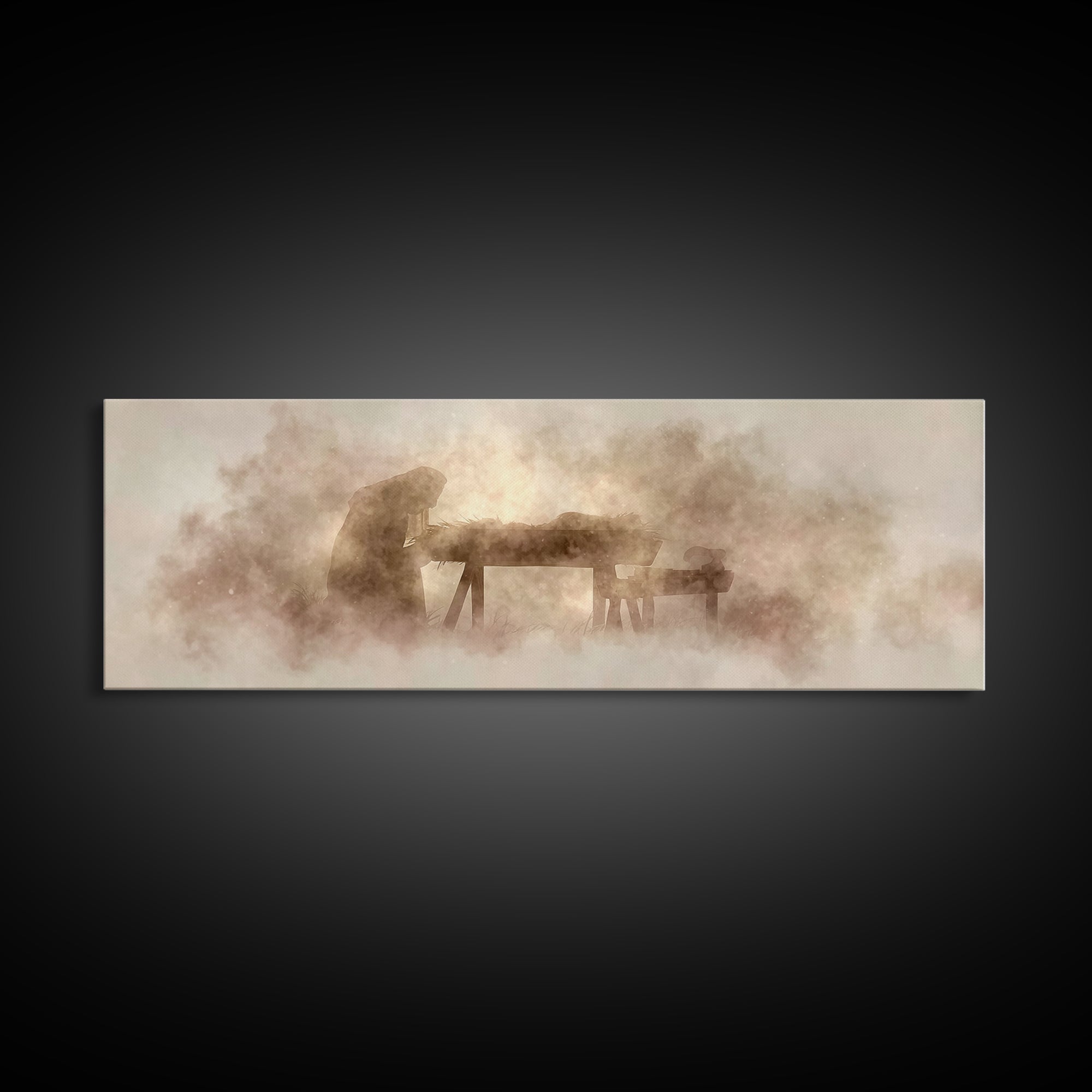 Holy Manger – Framed Canvas Print – Christian Art Canvas – Christian Wall Art – Panoramic Painting – Christmas Art – Christian Christmas Ar