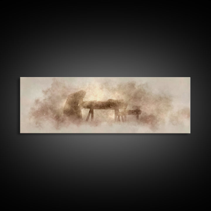 Holy Manger – Framed Canvas Print – Christian Art Canvas – Christian Wall Art – Panoramic Painting – Christmas Art – Christian Christmas Ar