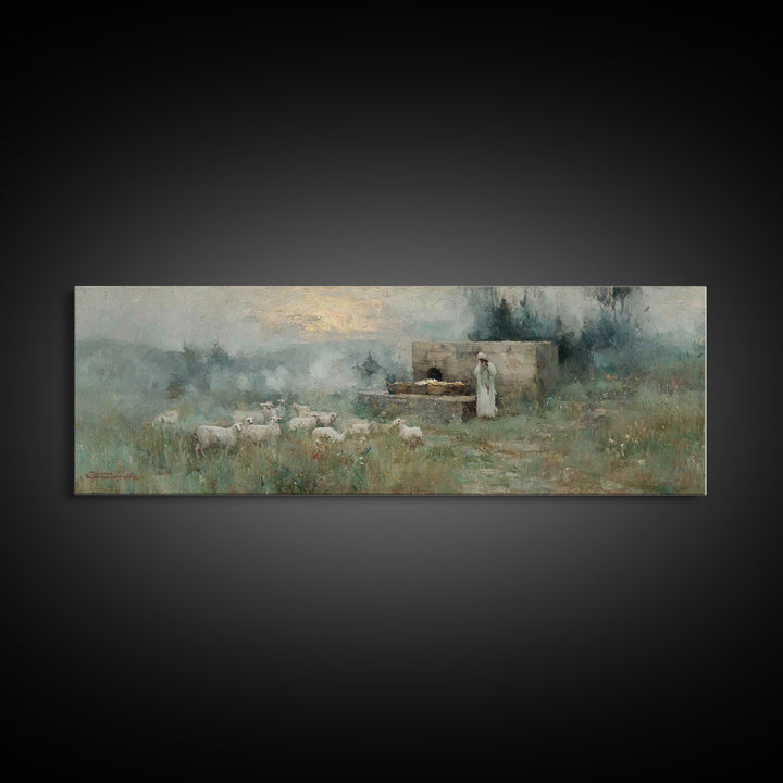 Pasture Of Promise – Framed Canvas Print – Christian Wall Art – Christian Art Canvas – Panoramic Art – Christian Christmas Art – Christian