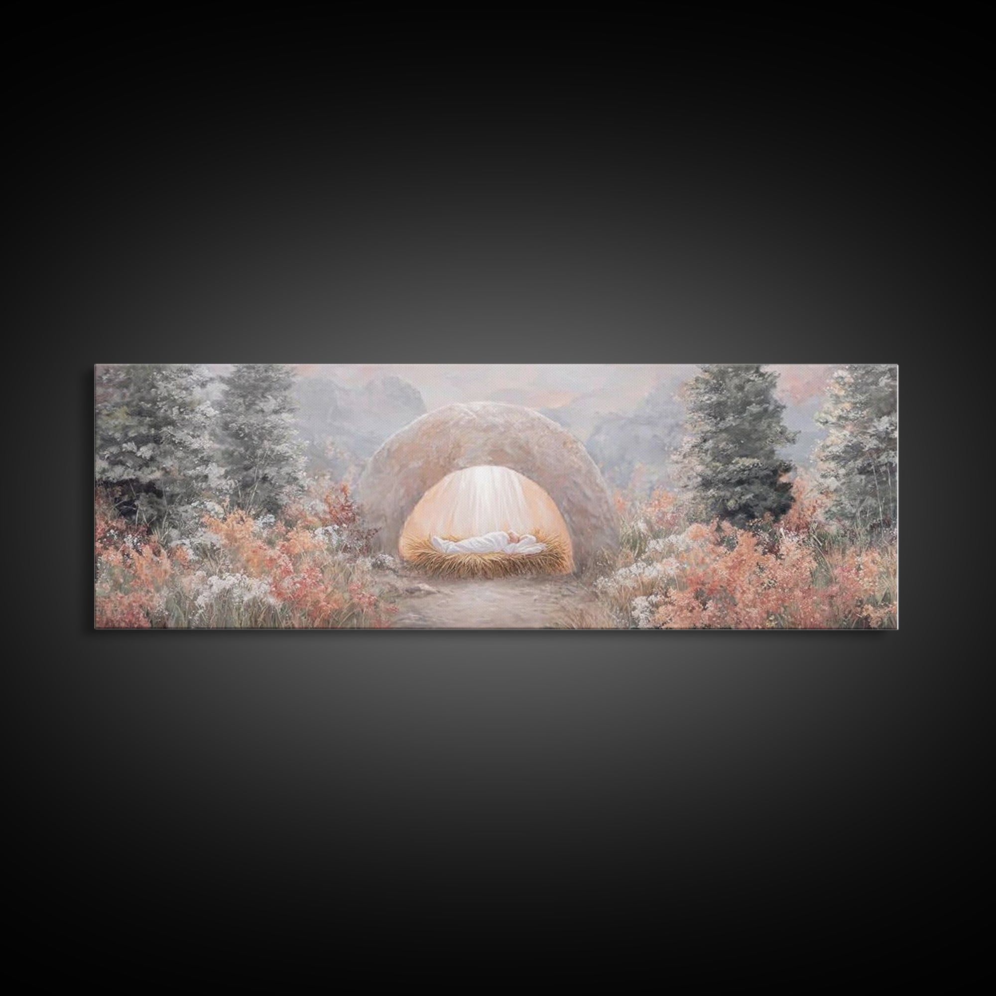 Garden Of Light, Framed Canvas Print, Christian Wall Art, Christian Art Canvas, Panoramic Frame, Christmas Art, Christian Christmas Decor