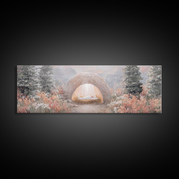 Garden Of Light, Framed Canvas Print, Christian Wall Art, Christian Art Canvas, Panoramic Frame, Christmas Art, Christian Christmas Decor