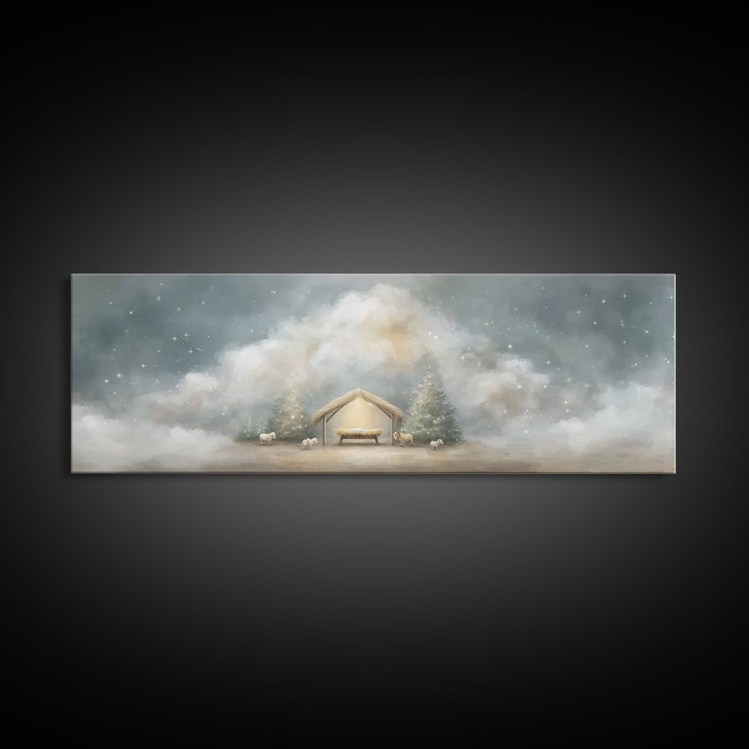 Holy Midnight – Framed Canvas Print – Christian Art Canvas – Christian Wall Art – Panoramic Print – Christmas Art – Christian Christmas Art