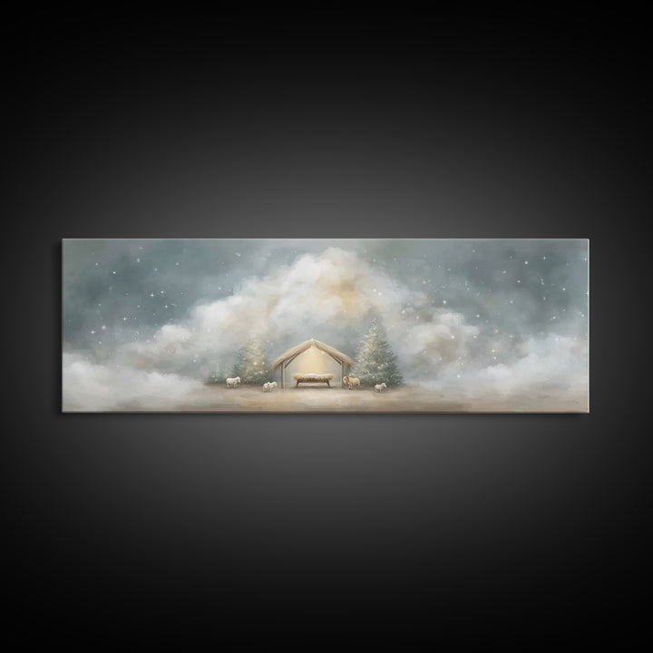 Holy Midnight – Framed Canvas Print – Christian Art Canvas – Christian Wall Art – Panoramic Print – Christmas Art – Christian Christmas Art