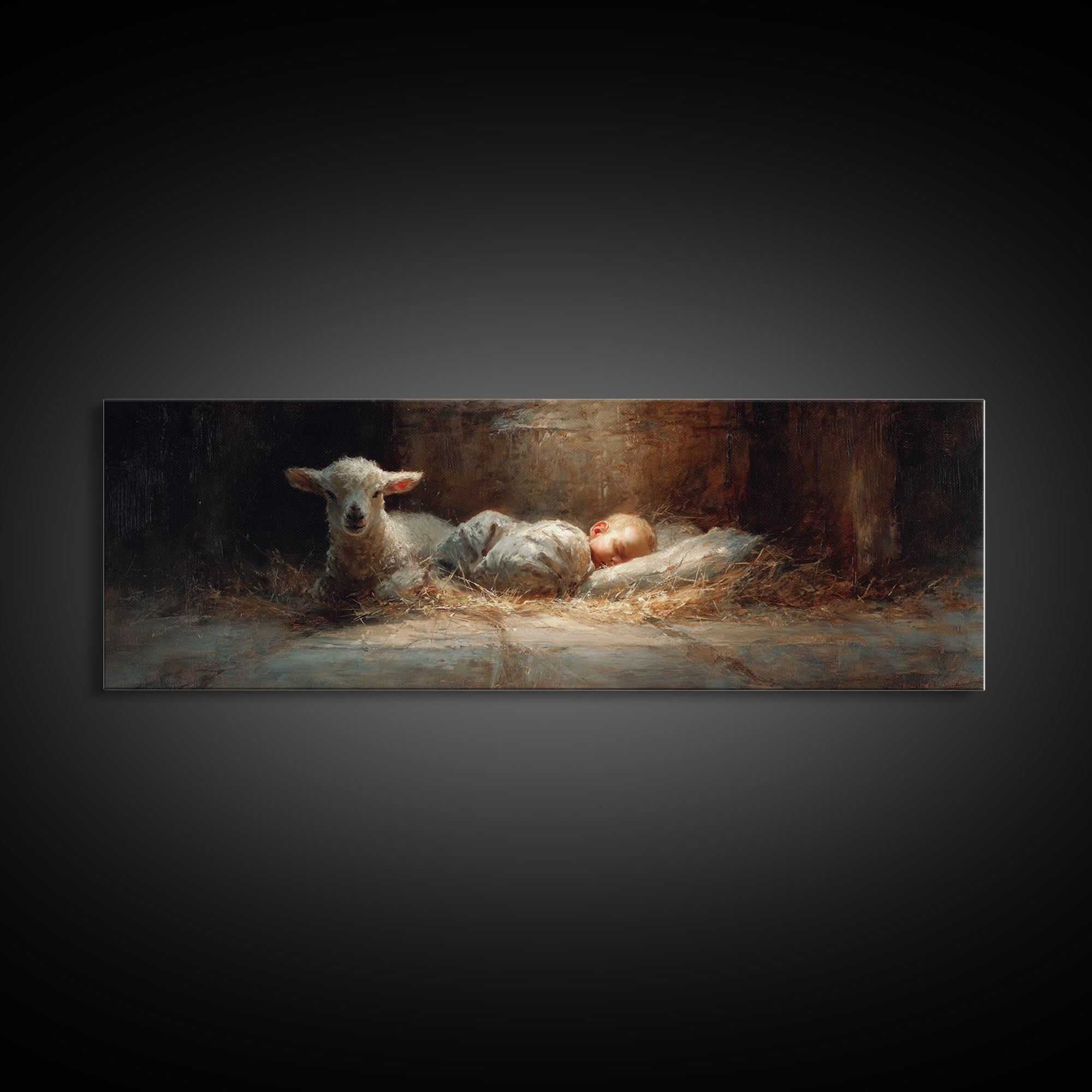 Lamb Of Peace – Framed Canvas Print – Christian Art Canvas – Christian Wall Art – Panoramic Wall Art – Jesus Painting – Christian Christmas
