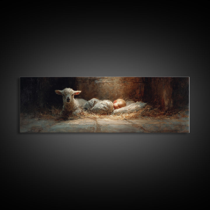 Lamb Of Peace – Framed Canvas Print – Christian Art Canvas – Christian Wall Art – Panoramic Wall Art – Jesus Painting – Christian Christmas