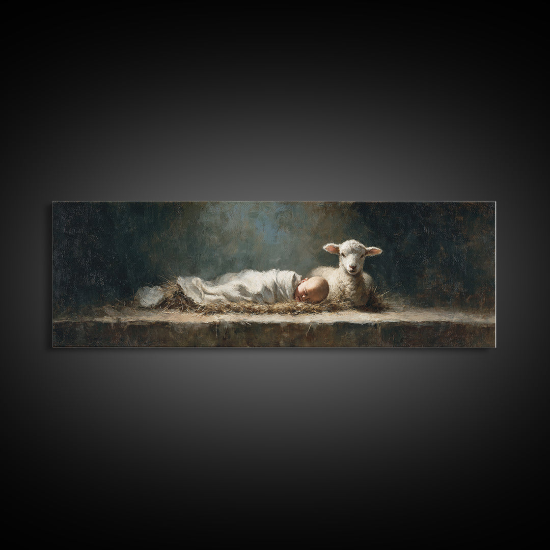 Sacred Slumber | Framed Canvas Print | Christian Art Canvas | Christian Wall Art | Panoramic Frame | Jesus Painting | Christmas Art