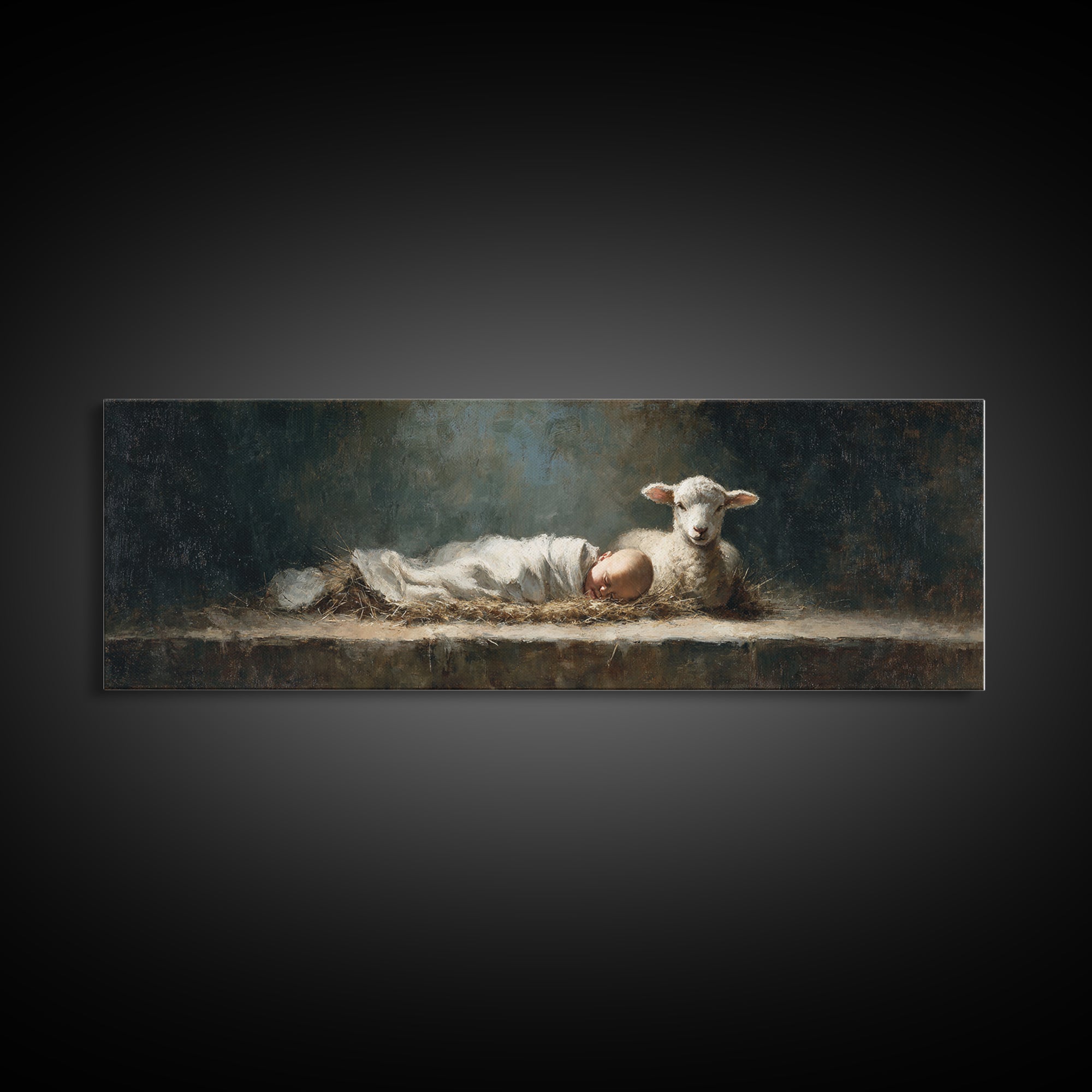 Sacred Slumber | Framed Canvas Print | Christian Art Canvas | Christian Wall Art | Panoramic Frame | Jesus Painting | Christmas Art