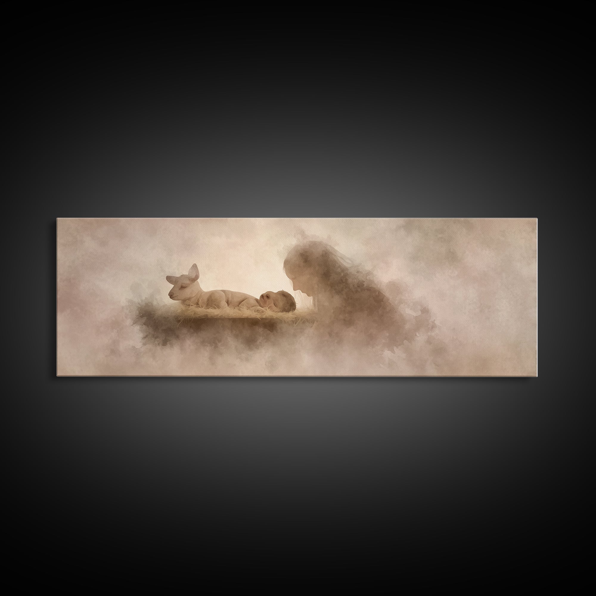 Silent Manger Light | Framed Canvas Print | Christmas Wall Art | Christian Art Canvas | Christian Christmas Art | Panoramic Print | Jesus P