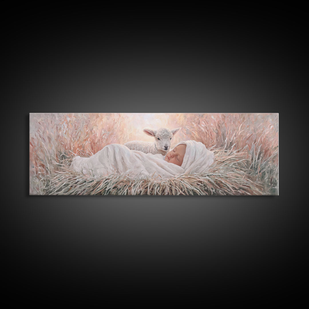 Grace In The Meadow – Framed Canvas Print – Christian Wall Art – Christian Art Canvas – Christmas Art – Panoramic Wall Art – Christian Deco