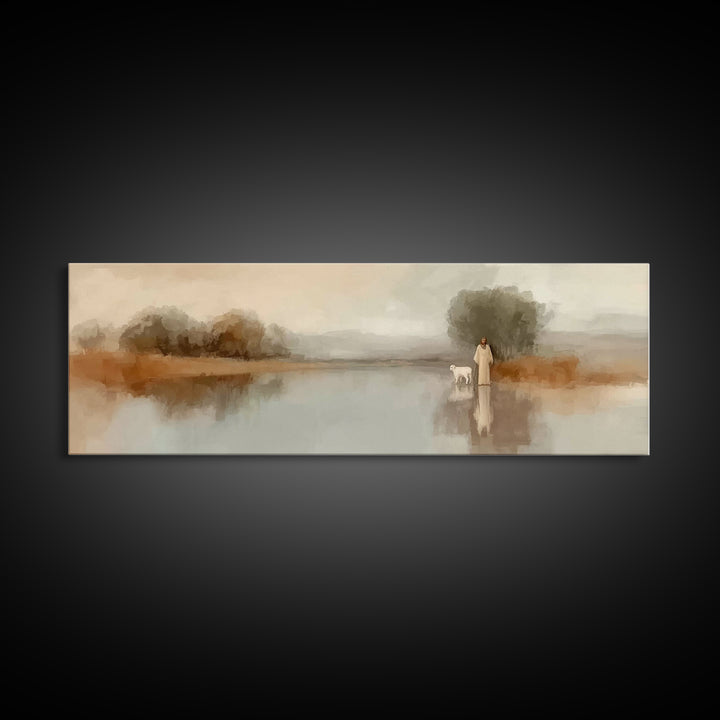 Shepherd’s Dawn | Framed Canvas Print | Christian Wall Art | Christian Art Canvas | Panoramic Frame | Jesus Painting | Christian Art