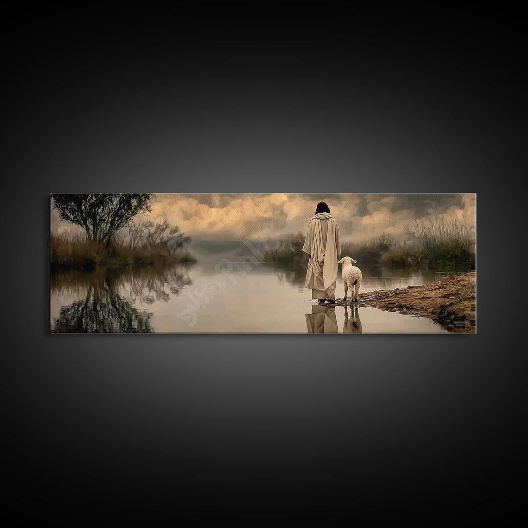 River Of Stillness | Framed Canvas Print | Christian Wall Art | Christian Art Canvas | Panoramic Art | Jesus Painting | Christian Christmas