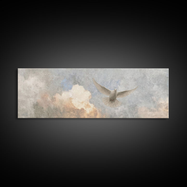 Dove Of Glory, Framed Canvas Print, Christian Art Canvas, Christian Wall Art, Panoramic Art, Christian Christmas Art, Modern Christian Art
