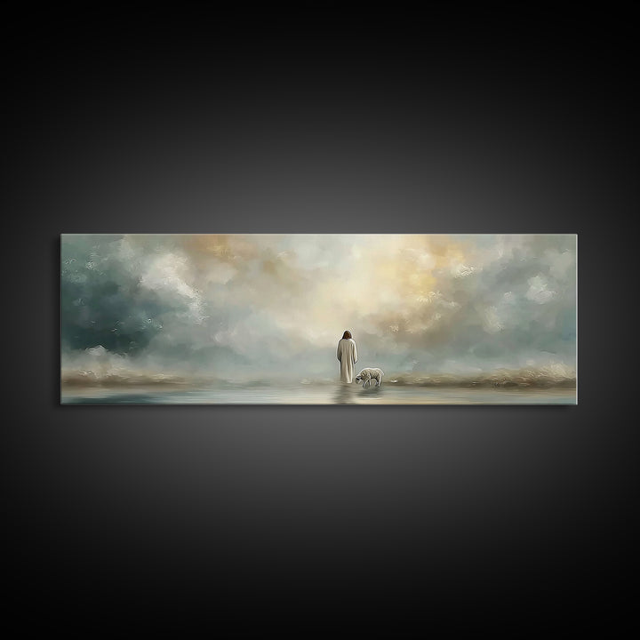 Heavenly Pasture Light | Framed Canvas Print | Panoramic Painting | Christian Wall Art | Christian Art Canvas | Jesus Art Print | Christian