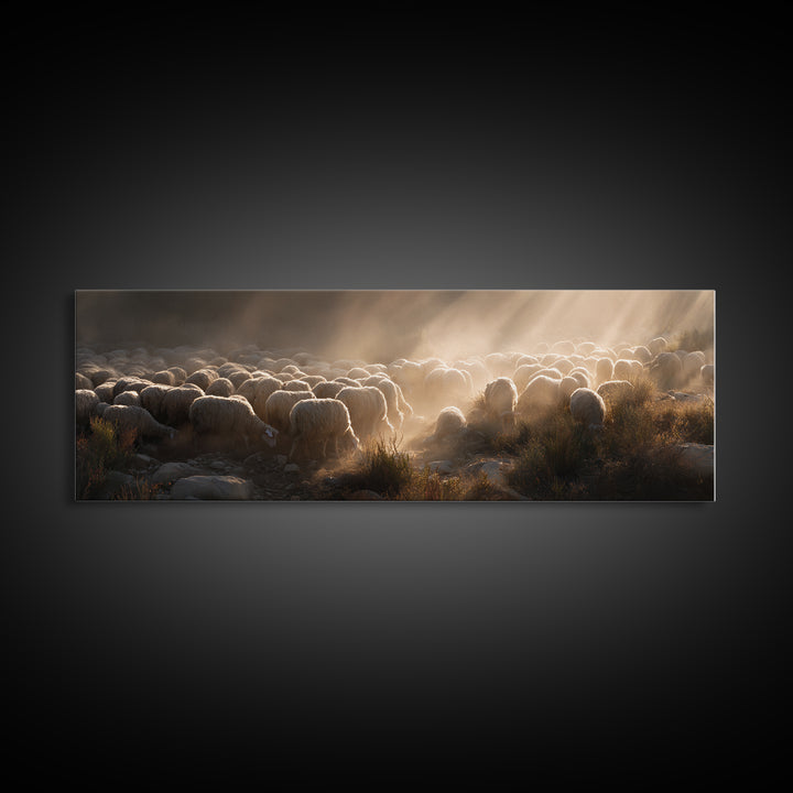 Radiant Shepherd Light – Framed Canvas Print – Panoramic Painting – Christian Wall Art – Christian Art Canvas – Christian Decor – Jesus Pai