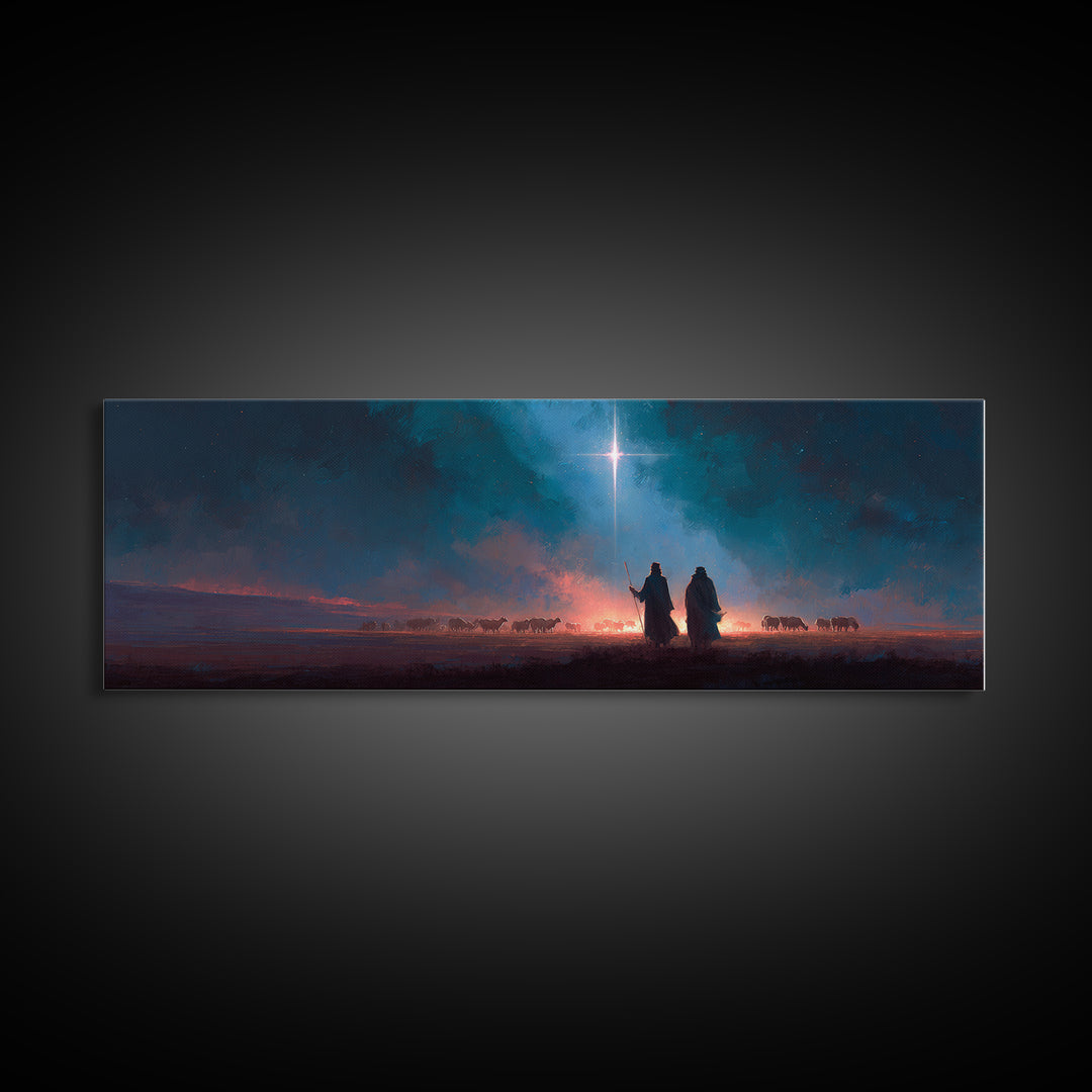 Skyward Hope Rising – Framed Canvas Print – Christian Art Canvas – Panoramic Frame – Christmas Art – Jesus Art Print – Christian Wall Art