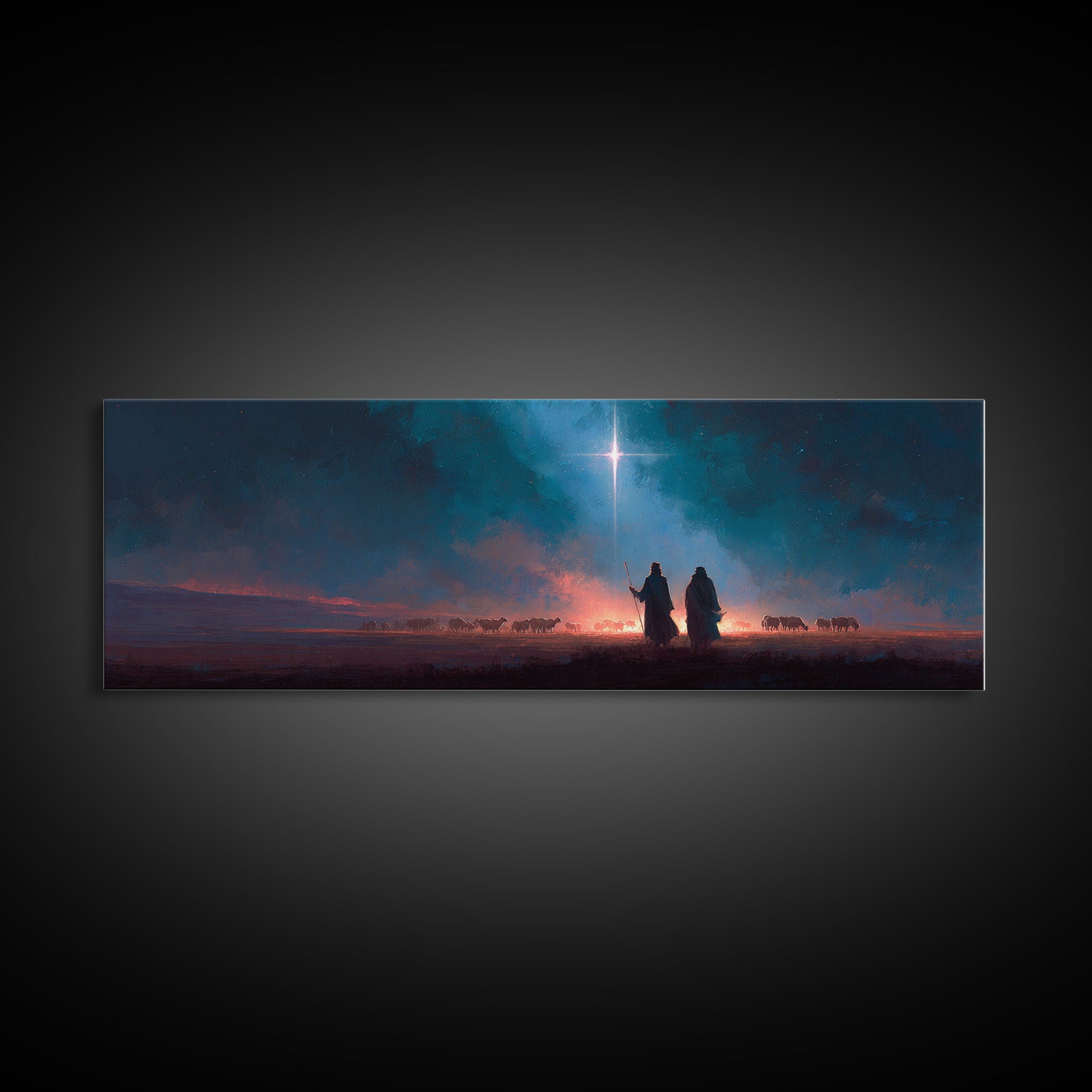 Skyward Hope Rising – Framed Canvas Print – Christian Art Canvas – Panoramic Frame – Christmas Art – Jesus Art Print – Christian Wall Art