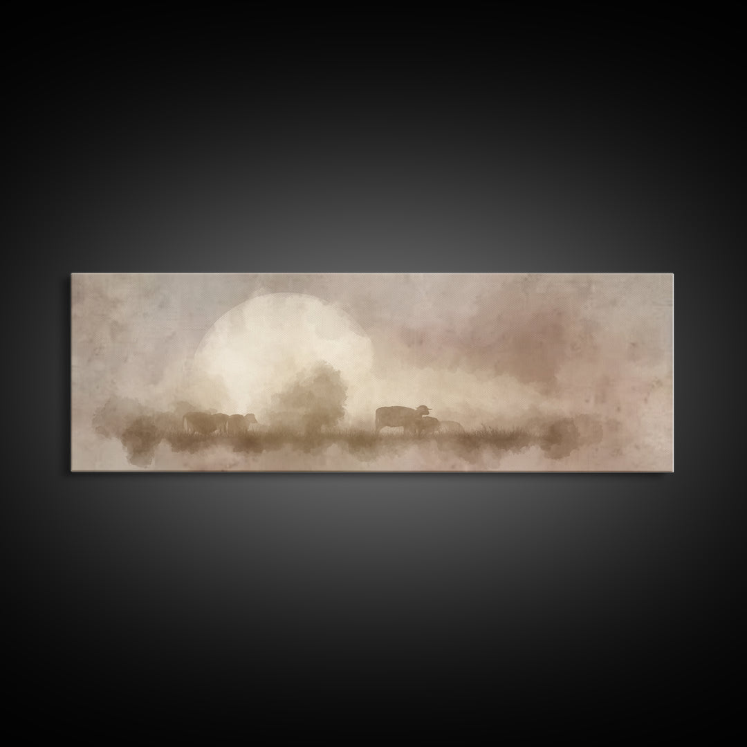 Moonlit Shepherds – Framed Canvas Print – Panoramic Art – Christian Wall Art – Christian Art Canvas – Christmas Art – Moody Christian Art