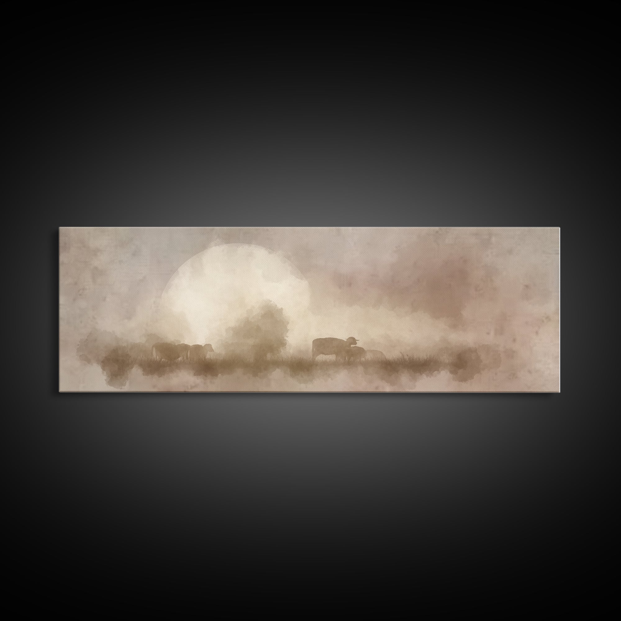 Moonlit Shepherds – Framed Canvas Print – Panoramic Art – Christian Wall Art – Christian Art Canvas – Christmas Art – Moody Christian Art