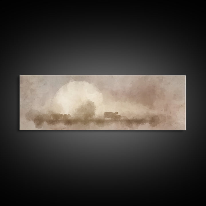 Moonlit Shepherds – Framed Canvas Print – Panoramic Art – Christian Wall Art – Christian Art Canvas – Christmas Art – Moody Christian Art