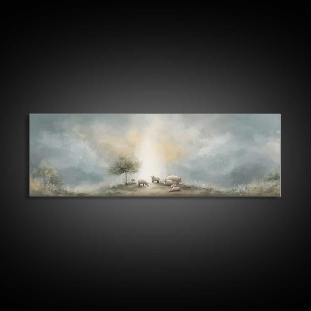 Dawn of Blessing | Framed Canvas Print | Panoramic Wall Art | Christian Art | Christian Christmas Art | Christian Decor | Christmas Canvas