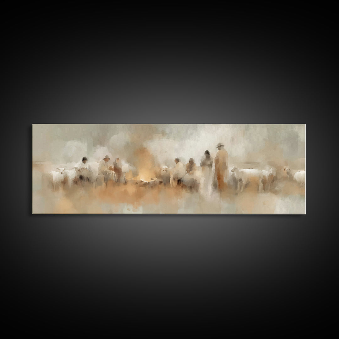 Humble Watchers | Framed Canvas Print | Panoramic Frame | Christian Art Canvas | Christian Christmas Art | Christmas Decor | Christian Wall