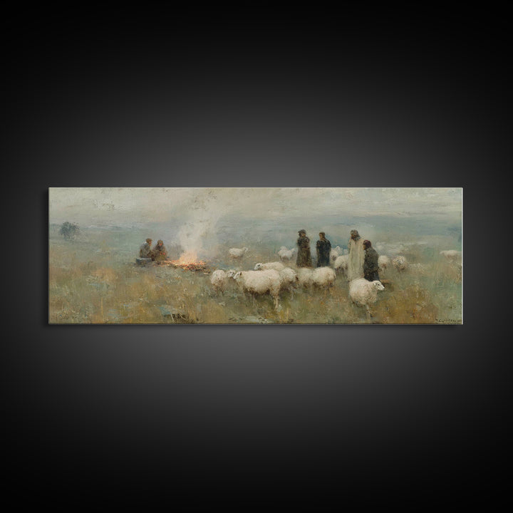 Pasture Night Watch – Framed Canvas Print – Panoramic Print – Christian Christmas Art – Christian Wall Art – Christmas Canvas Wall Art – Ch