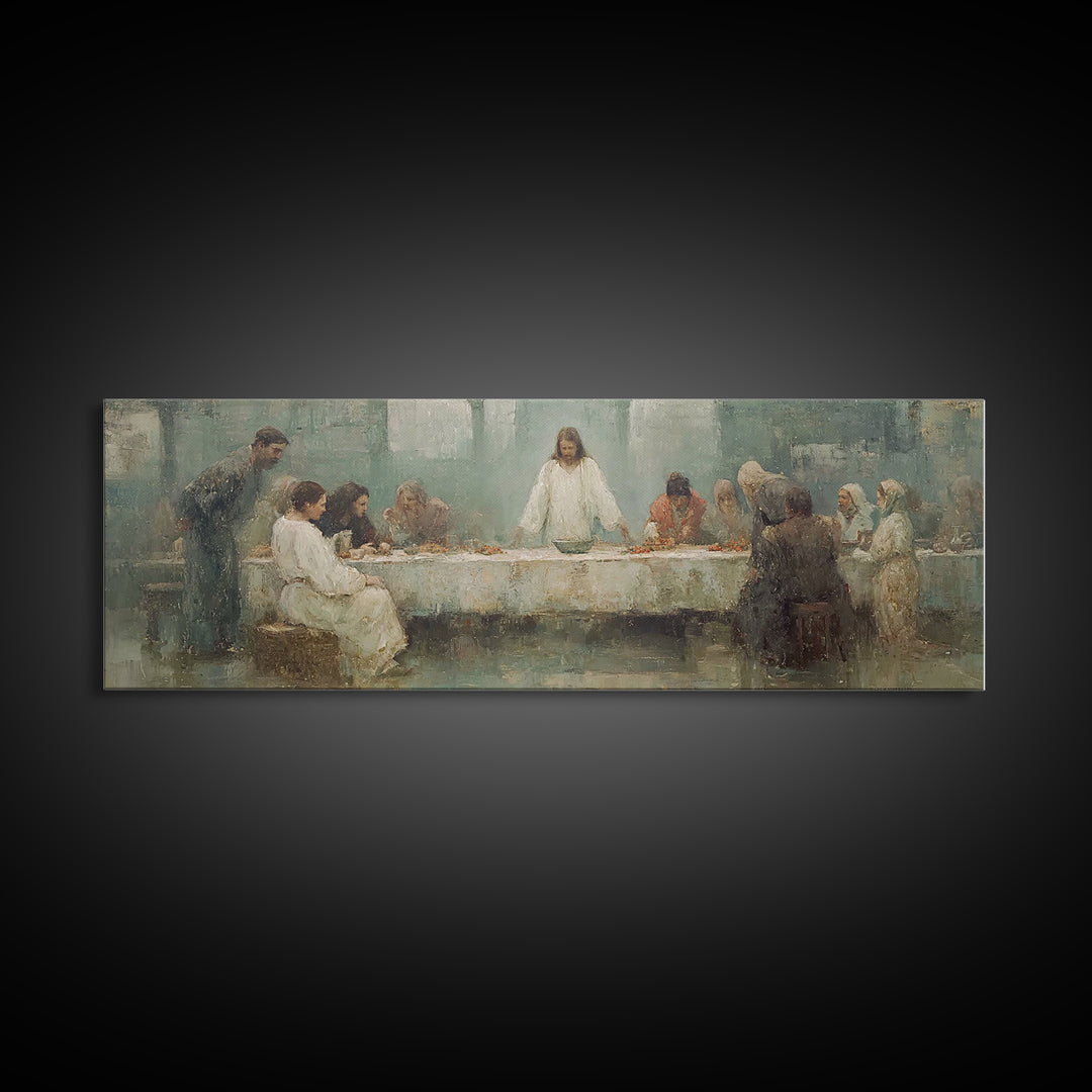 Sacred Supper Dawn – Framed Canvas Print – Panoramic Painting – Christian Art – Jesus Painting – Christian Wall Art – Vintage Christian Art