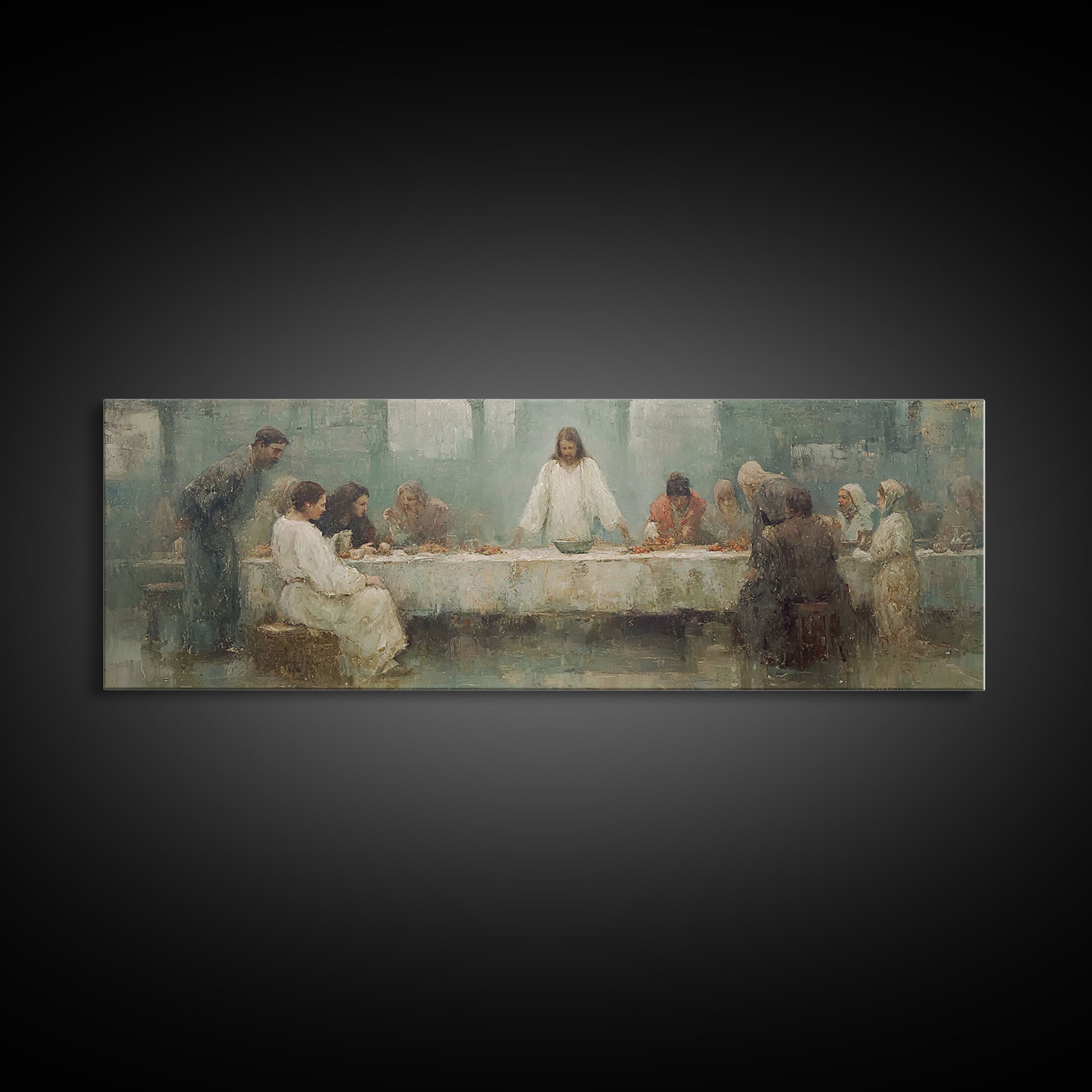 Sacred Supper Dawn – Framed Canvas Print – Panoramic Painting – Christian Art – Jesus Painting – Christian Wall Art – Vintage Christian Art