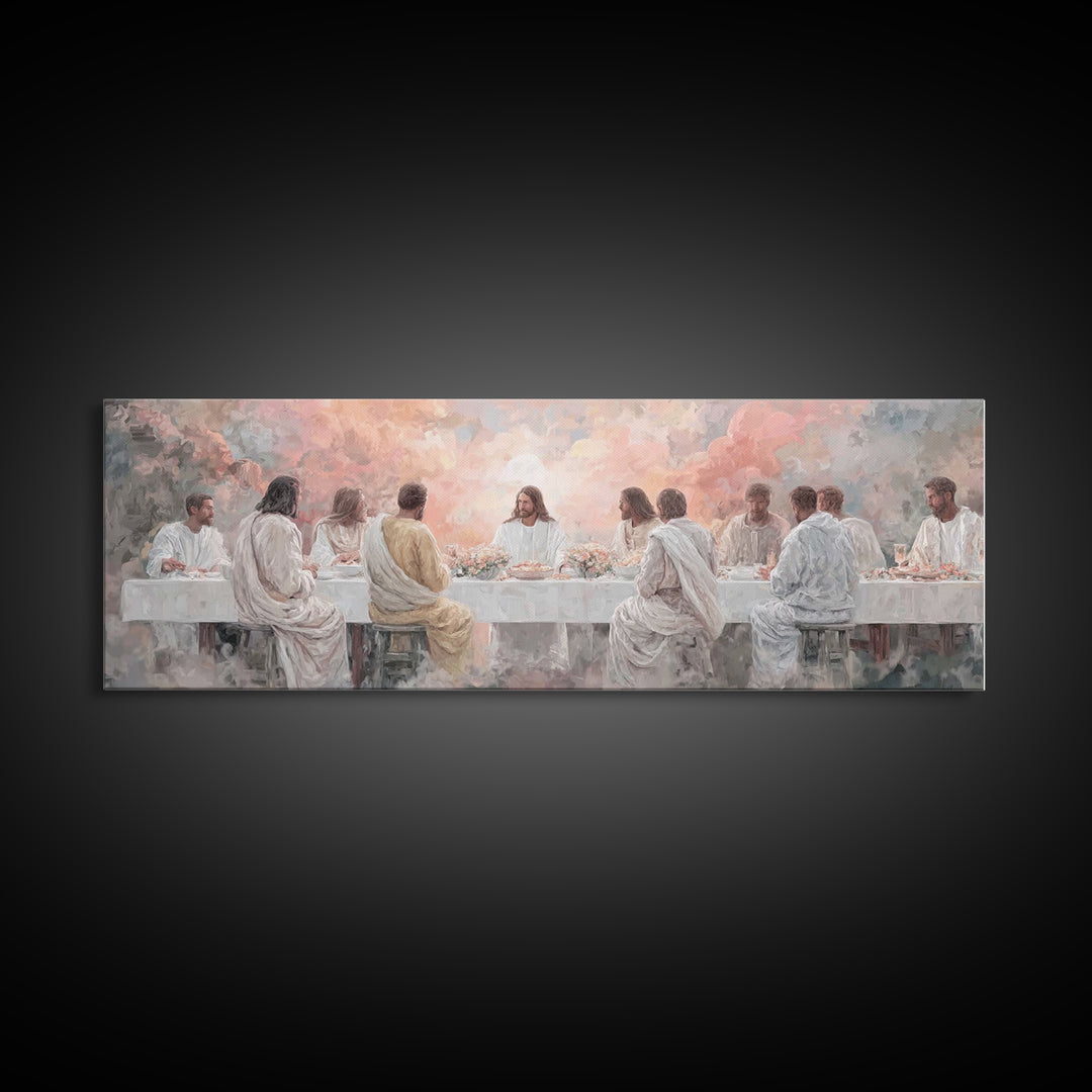 Supper Of Glory, Framed Canvas Print, Panoramic Wall Art, Christian Art Canvas, Jesus Painting, Christian Art, Modern Christian Painting