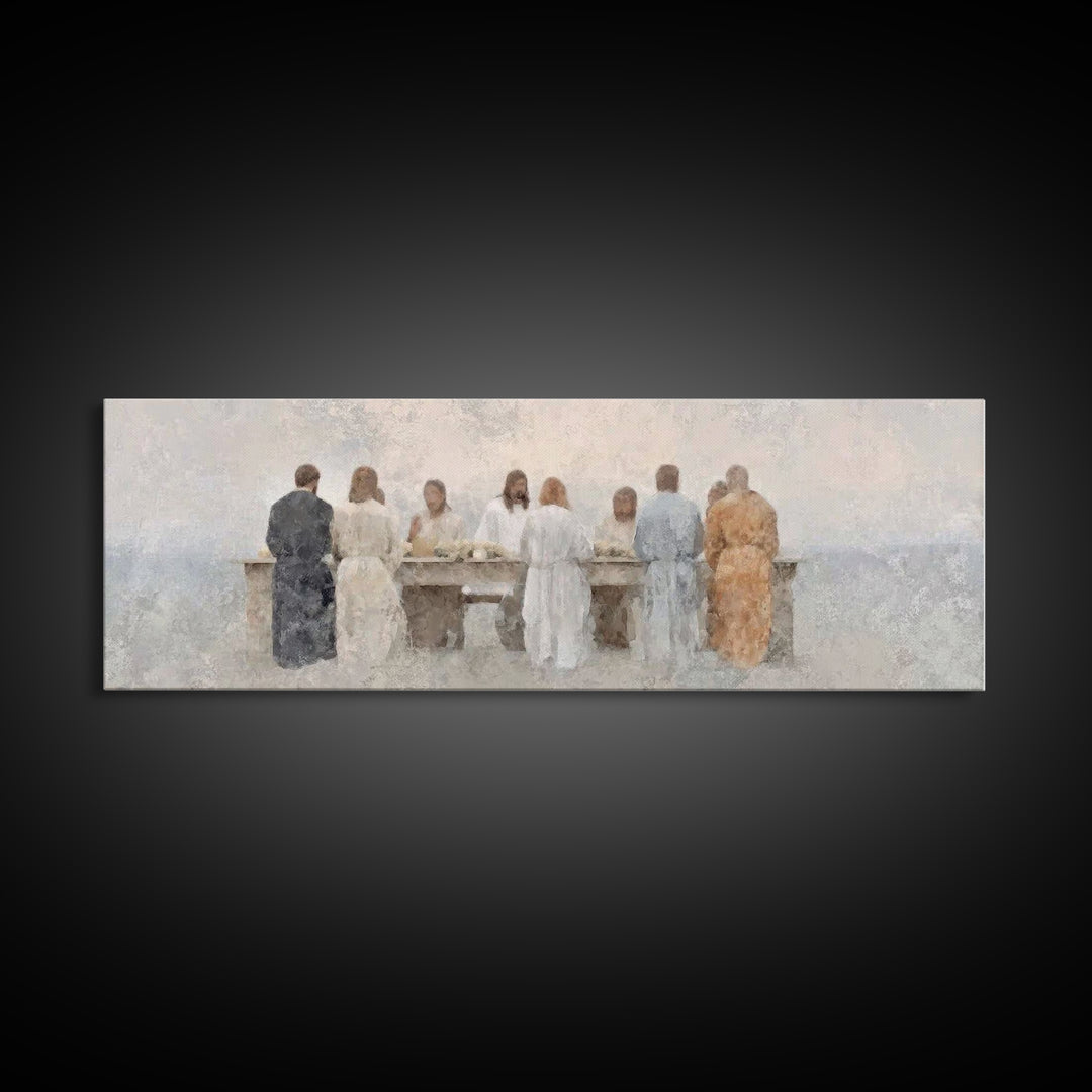 Table Of Peace – Framed Canvas Print – Panoramic Frame – Christian Art – Christian Wall Art – Jesus Painting – Subtle Christian Art