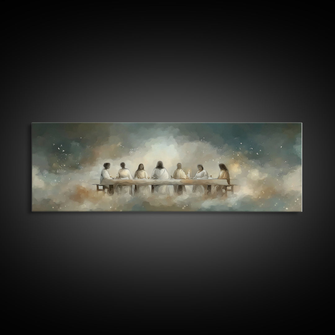 Quiet Supper Light | Framed Canvas Print | Panoramic Art | Christian Art | Jesus Painting | Christian Wall Art | Vintage Christian Art