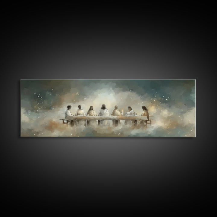 Quiet Supper Light | Framed Canvas Print | Panoramic Art | Christian Art | Jesus Painting | Christian Wall Art | Vintage Christian Art