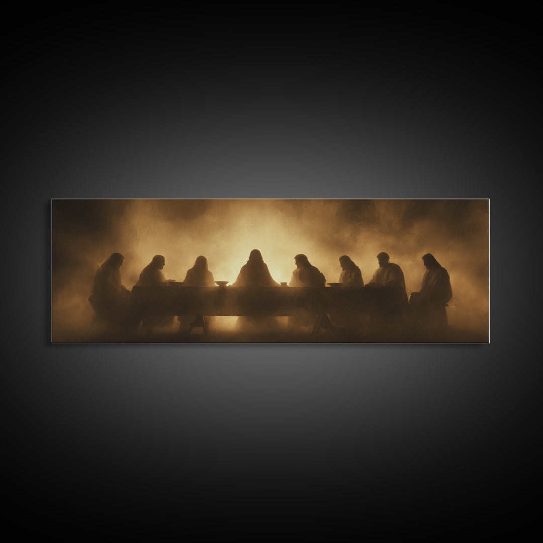 Heavenly Gathering, Framed Canvas Print, Panoramic Painting, Christian Wall Art, Jesus Painting, Christian Art Canvas, Moody Christian Art