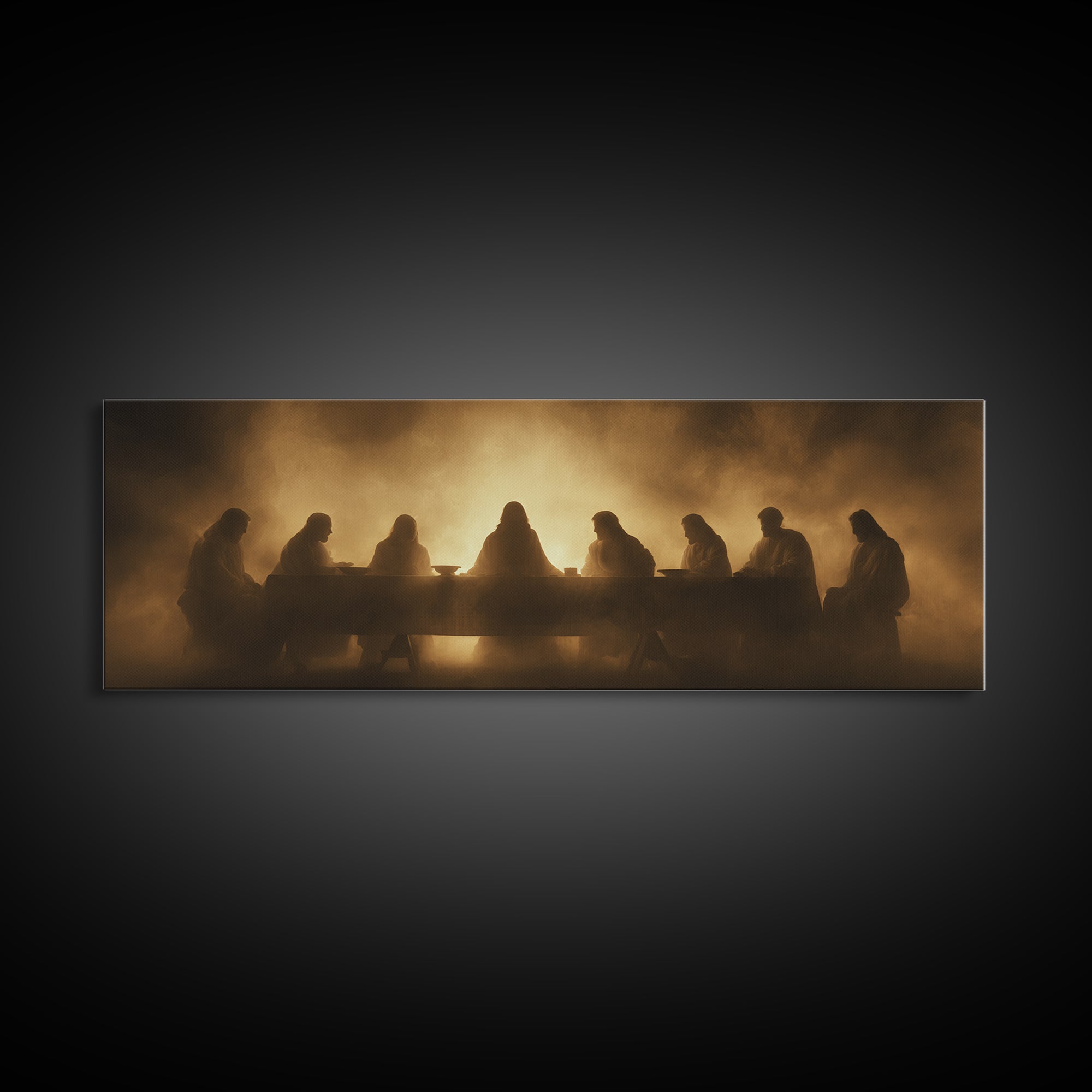 Heavenly Gathering, Framed Canvas Print, Panoramic Painting, Christian Wall Art, Jesus Painting, Christian Art Canvas, Moody Christian Art