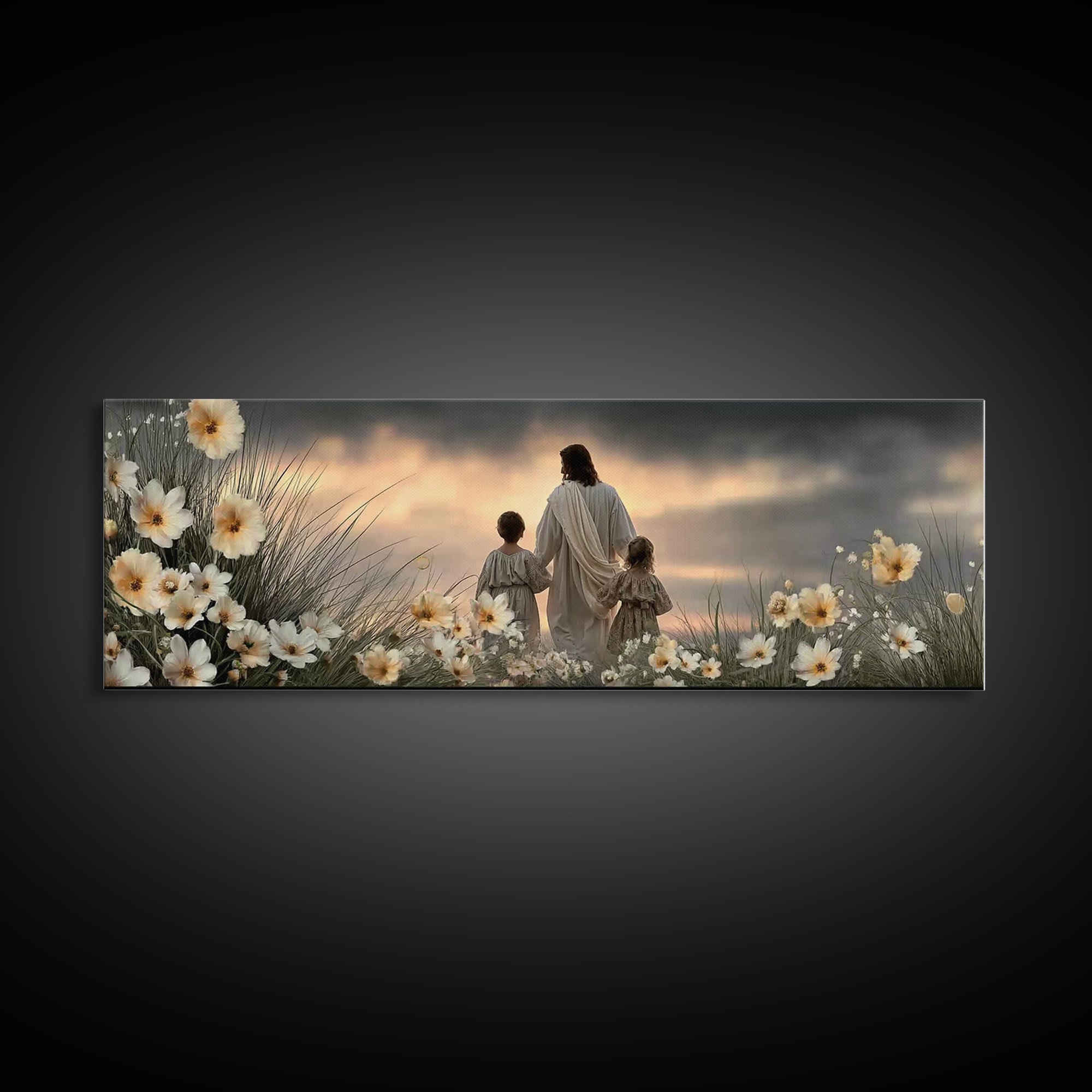 Guided In Grace, Framed Canvas Print, Panoramic Art, Jesus Painting, Christian Wall Art, Christian Art, Christian Art Canvas