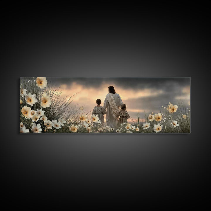 Guided In Grace, Framed Canvas Print, Panoramic Art, Jesus Painting, Christian Wall Art, Christian Art, Christian Art Canvas