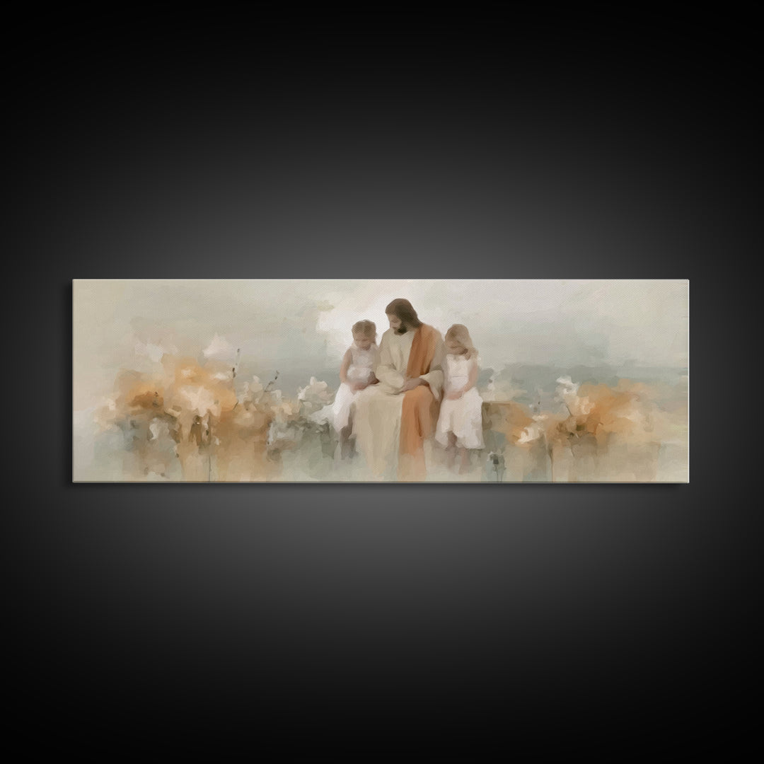 Flowers Of Mercy – Framed Canvas Print – Panoramic Painting – Christian Art – Jesus Painting – Christian Art Canvas – Christian Wall Art