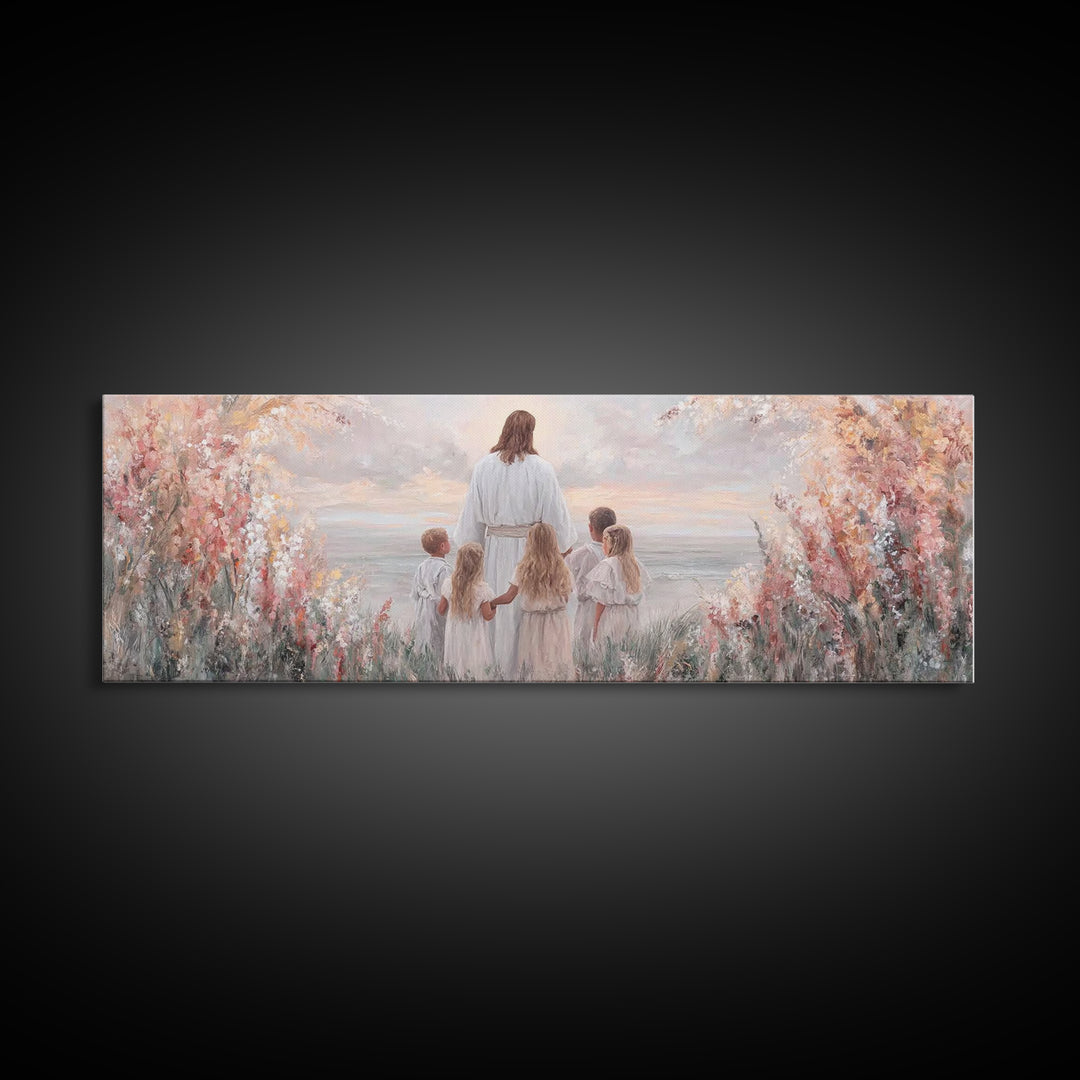 Heavenly Dawn, Framed Canvas Print, Christian Wall Art, Jesus Painting, Christian Art Canvas, Panoramic Wall Art, Christmas Art