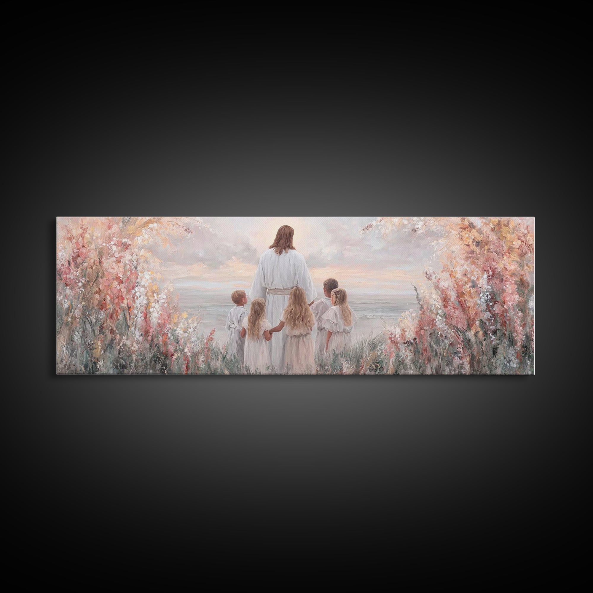 Heavenly Dawn, Framed Canvas Print, Christian Wall Art, Jesus Painting, Christian Art Canvas, Panoramic Wall Art, Christmas Art
