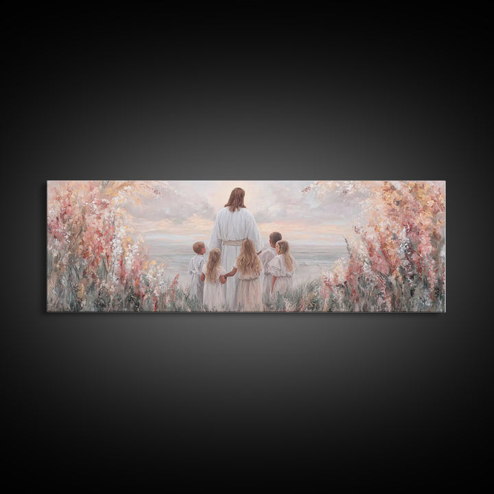Heavenly Dawn, Framed Canvas Print, Christian Wall Art, Jesus Painting, Christian Art Canvas, Panoramic Wall Art, Christmas Art