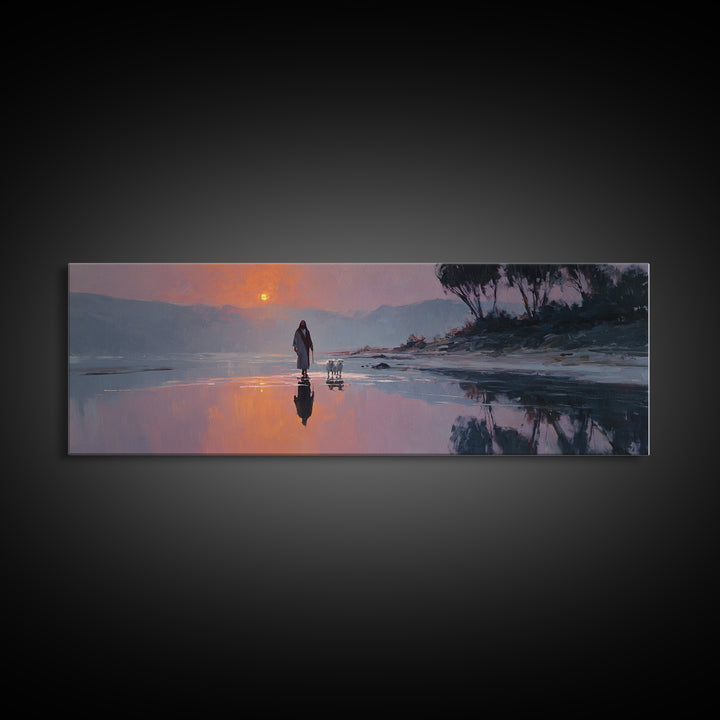 Gentle Guidance, Framed Canvas Print, Christian Art Canvas, Jesus Painting, Christian Wall Art, Panoramic Painting, Christian Decor